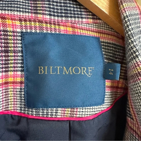 NWT Biltmore Women’s 14 Glen Plaid Double Breasted Blazer Jacket Navy Career New - Picture 3 of 7